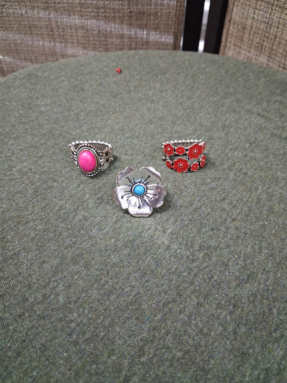 paparazzi Pink, Turquoise & Red Floral Ring Trio